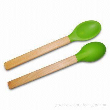 Silicone Scoops with Wooden Handle, Comply with LFGB, FDA, SGS Standard, OEM Services Available